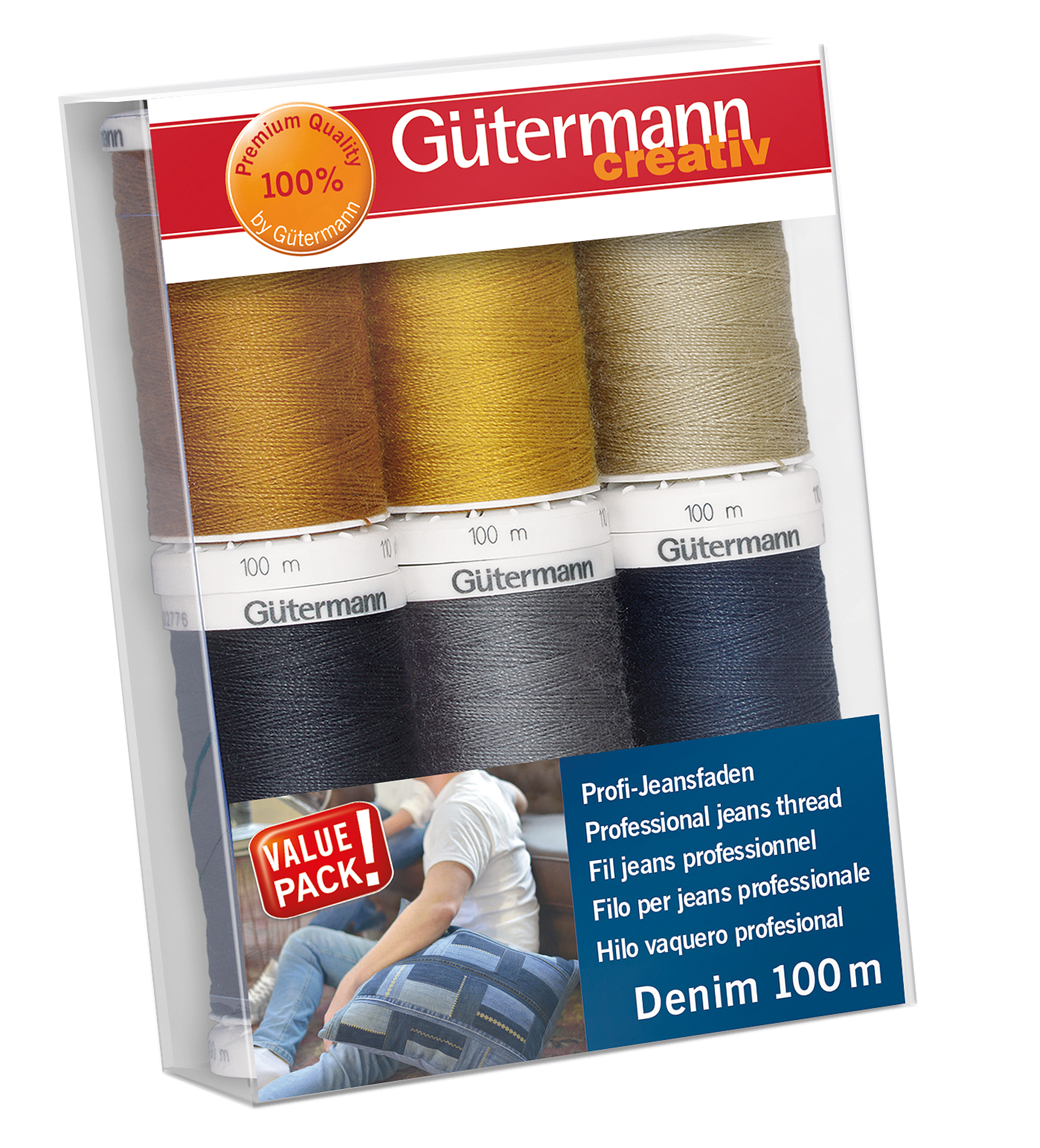 set di 6 fili per cucire in denim
