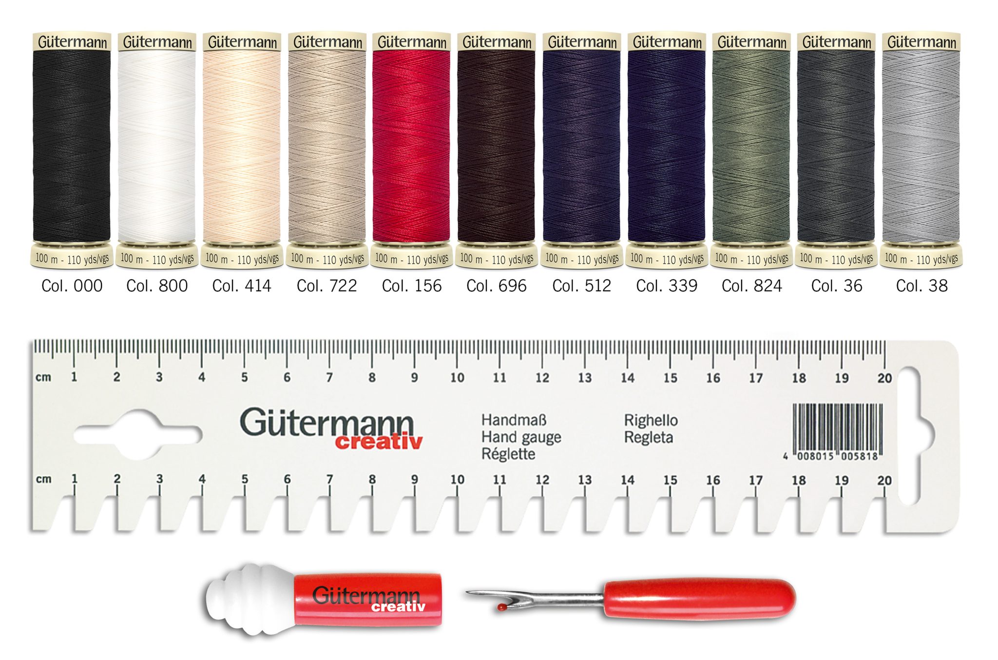 Perfettamente equipaggiato: Set di fili per cucire con calibro manuale e Seam-fix Mini